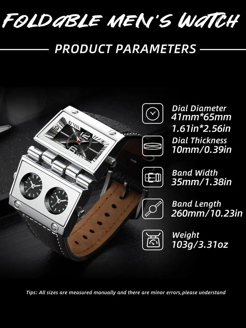 Men's Street Style Rectangle Dial Quartz Watch, Fashionable Stylish Watch, Fashionable Analog Watch, Fashion Watch for Party, Daily Clothing Decor, Trendy All-match Watch for Birthday Gift with Box