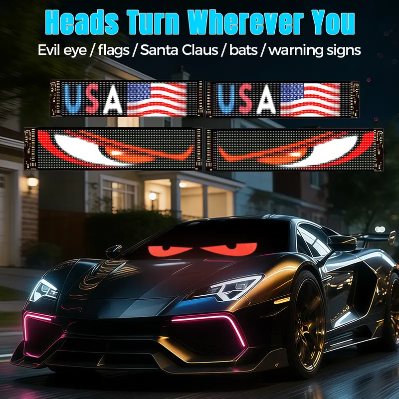 Devil's Eye High-Brightness LED Windshield Display, 15*4''/23*5'' Programmable LED Matrix Panel, Ojos Led Para Carro, USB-Powered with Remote & App Control for Sedans, SUVs & Medium Trucks
