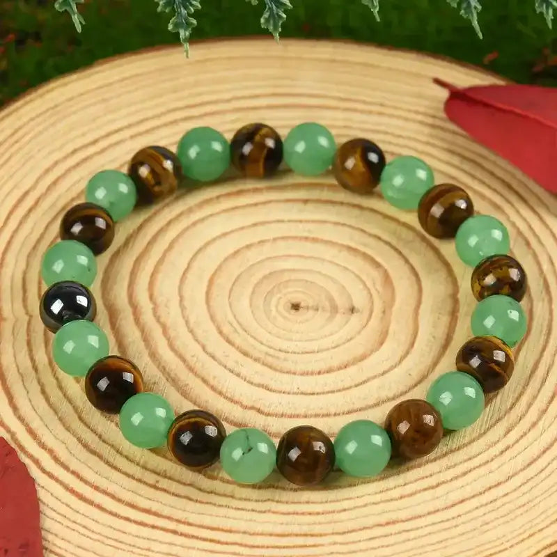 Unisex Tiger Eye & Green Aventurine Beaded Crystal Bracelet - Adjustable Size (5.9-7.87in) Charms for Unisex Wear, Abundance, Wealth-Attracting Adult Costume Jewelry Unscented Anniversary Accessory