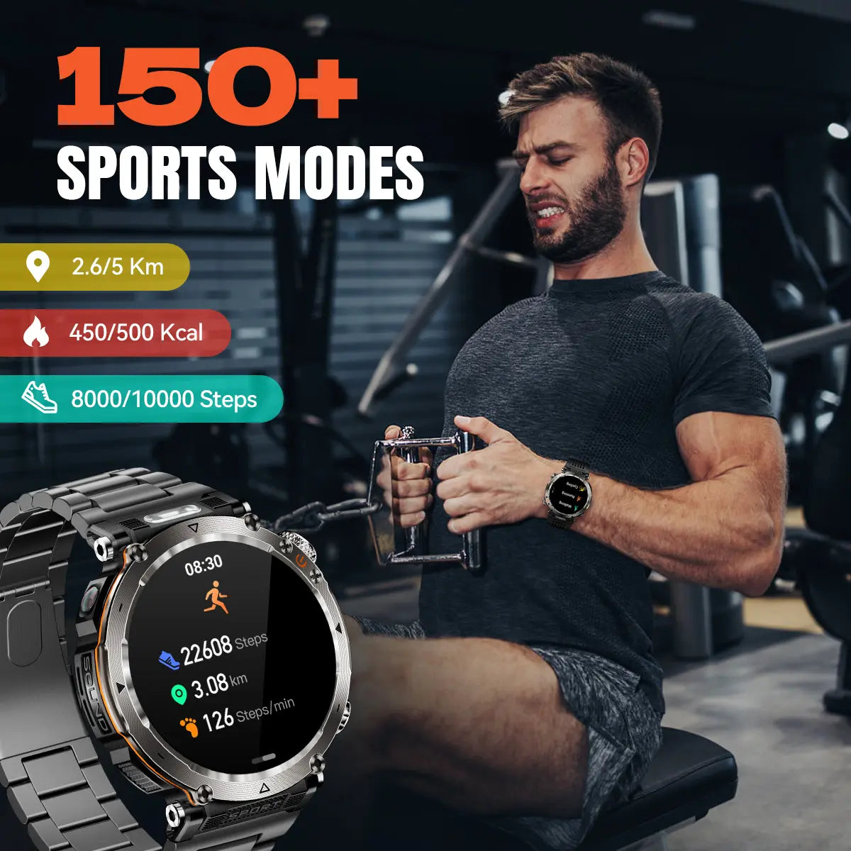 New 2026 Manly Style Smart Sports Watch LED Lights Wireless Calling Message Reminders Sports Mode Voice Assistant Weather Push Stopwatch Timer Smartwatch For Men Compatible With Android iPhone Phones