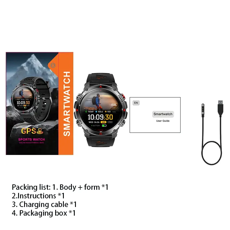 GPS Outdoor Sports Smartwatch, Fitness Tracker with Wireless Calling, 100+ Sports Modes, Calorie Counter, Weather Alerts & LED Compass, Gift for Men and Women, Fitness Smart Watches, Multifunctional Smart Watch