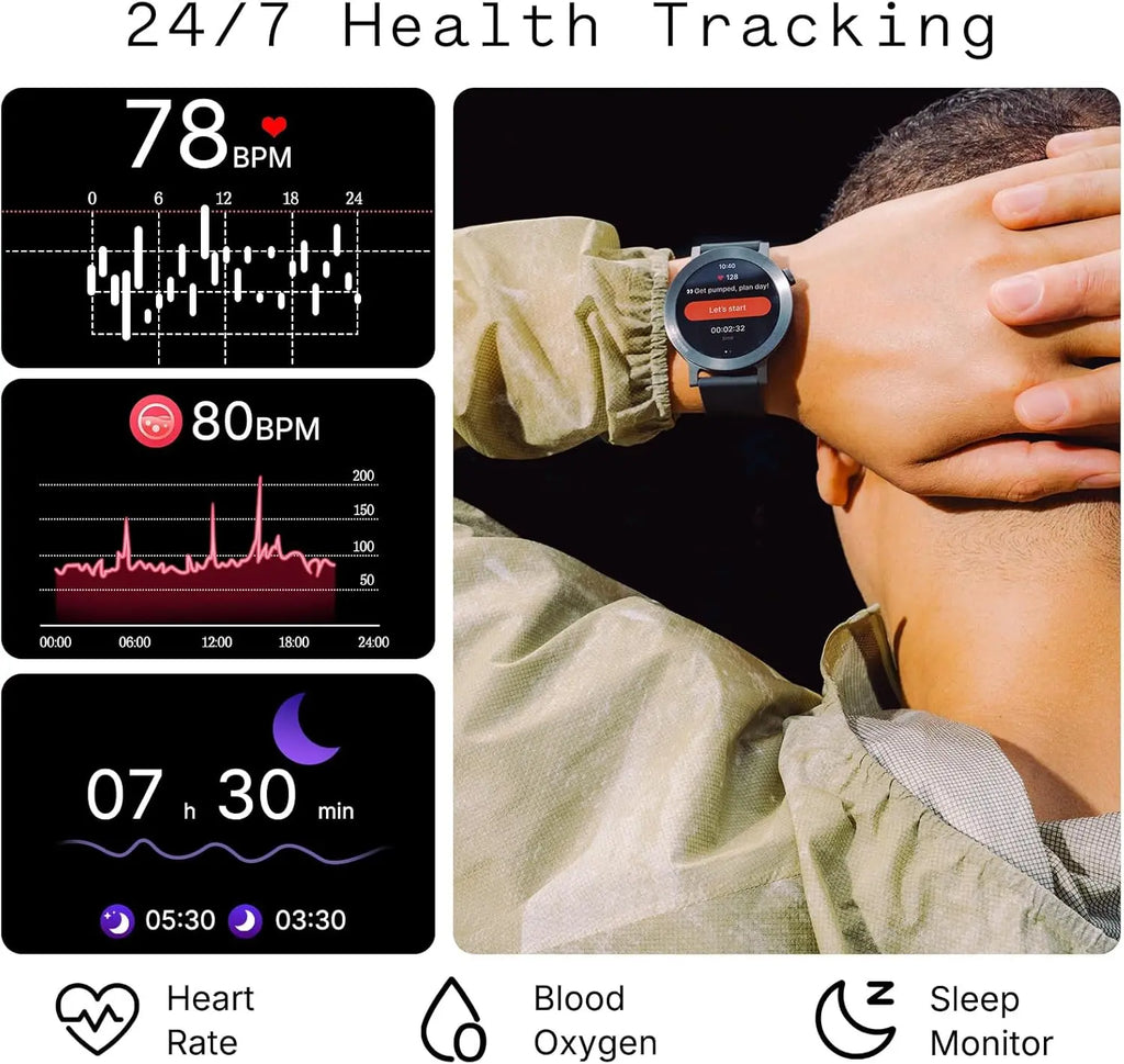 （WhatsApp can be used.）Smart Watch - Men's Accessories, Tech Gadgets for Gym & Running, Bluetooth Call, AI Energy Score, 1.43” Heart Rate Tracker, Sleep Monitor, GPS, 130 Sport Modes, IP68, Android iOS Compatible