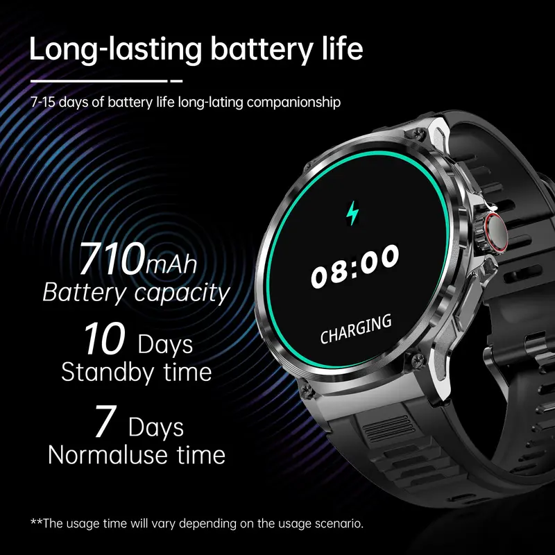 Men's Outdoor Sports Tracking Wristwatch, Step Tracker Watch, Sports Smart Watch, 1.85 Inch Round Screen, 710mah Battery Life, Ip67 Waterproof, Bluetooth-compatible, Compatible with iOSandroid, Sports Tracking Smartwatch