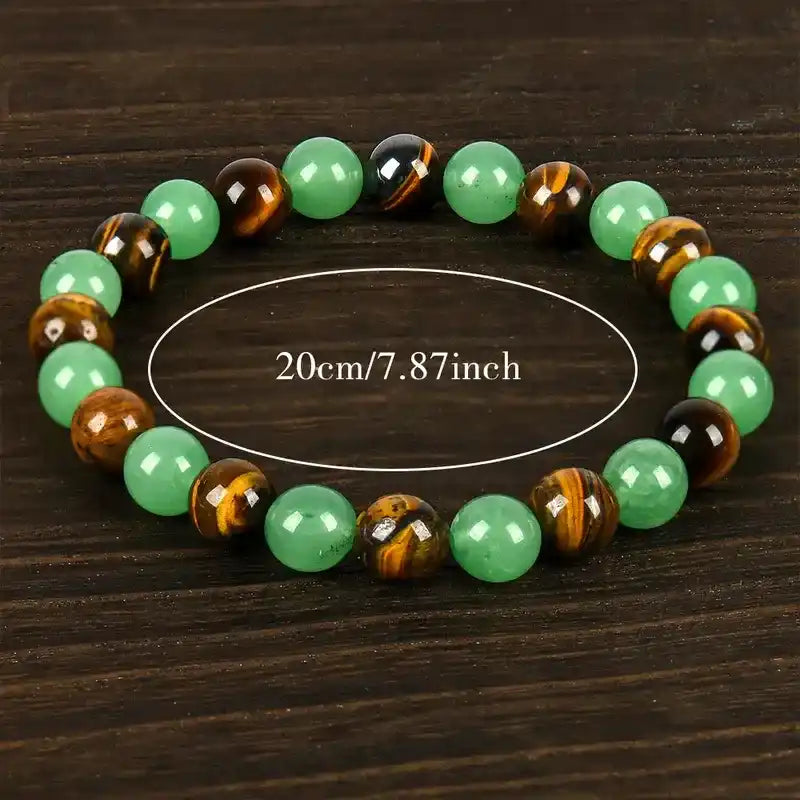 Unisex Tiger Eye & Green Aventurine Beaded Crystal Bracelet - Adjustable Size (5.9-7.87in) Charms for Unisex Wear, Abundance, Wealth-Attracting Adult Costume Jewelry Unscented Anniversary Accessory