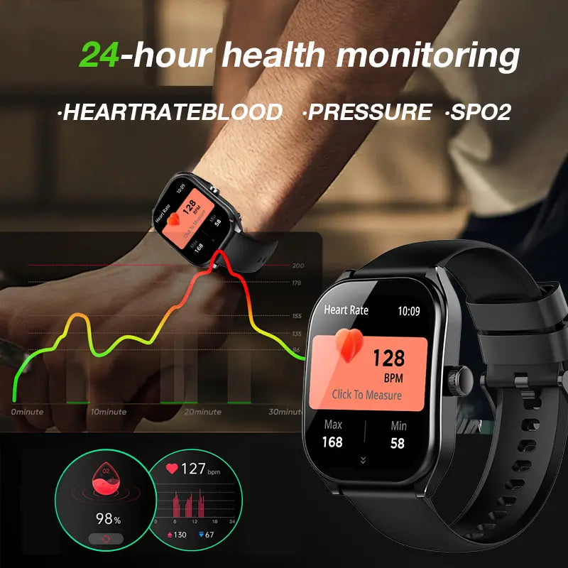 Silicone Smart Watch - Business Style Wearable Device, 2.01" HD Curved Touchscreen Smartwatch, Bluetooth Calling, AI Voice Assistant, IP68 Waterproof, 100+ Sports Tracking Modes, Health & Fitness Tracker, Android & iOS Compatible, Father's Day Gift