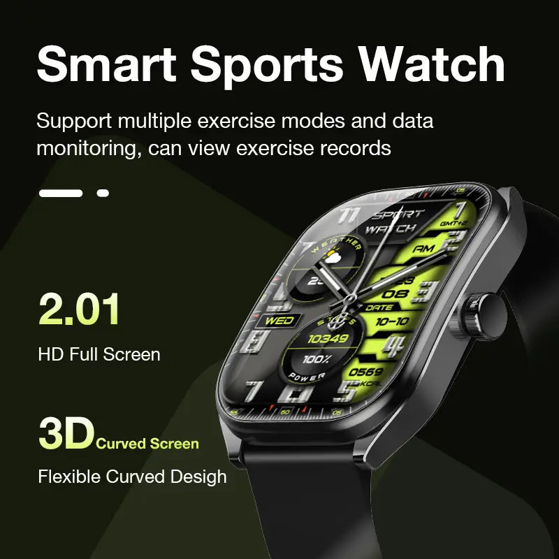 Silicone Smart Watch - Business Style Wearable Device, 2.01" HD Curved Touchscreen Smartwatch, Bluetooth Calling, AI Voice Assistant, IP68 Waterproof, 100+ Sports Tracking Modes, Health & Fitness Tracker, Android & iOS Compatible, Father's Day Gift