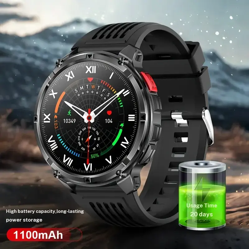 2026 Manly Style Sporty Tech Smart Watch with LED Lights - Men's Accessories, Cool Gadgets, Wireless Calls, Message Reminders, Voice Assistant, Weather Push, Stopwatch Timer, Unique Gifts for Man Compatible with iPhone & Android, Back to School Haul