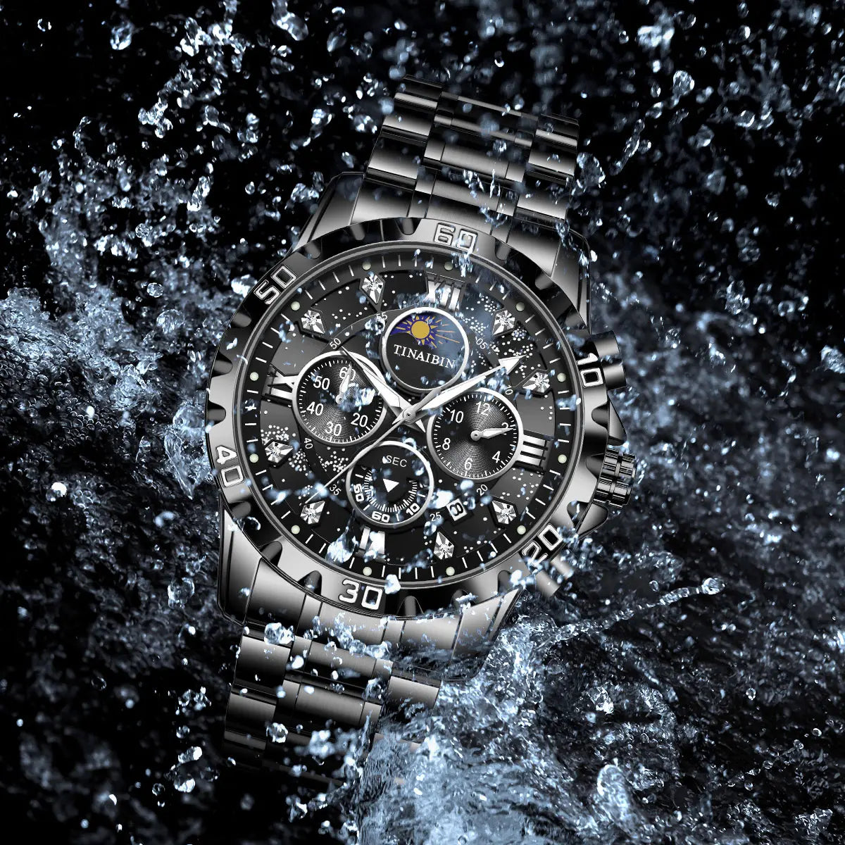 Men's Luxury Watch Men's Quartz Watch with Date Display, Men's Round Dial Steel Strap Waterproof Luminous Dial, Watch Suitable for Party and Casual Wear, Gift Set with Box