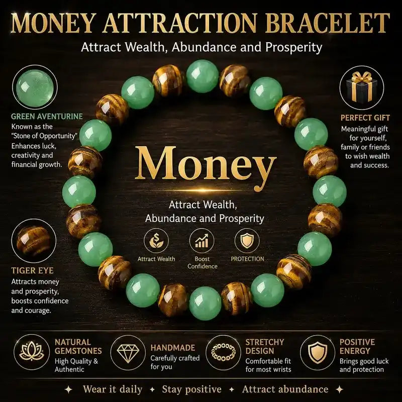Unisex Tiger Eye & Green Aventurine Beaded Crystal Bracelet - Adjustable Size (5.9-7.87in) Charms for Unisex Wear, Abundance, Wealth-Attracting Adult Costume Jewelry Unscented Anniversary Accessory