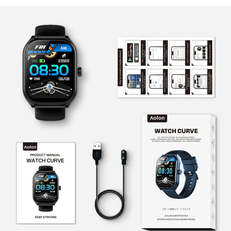 Silicone Smart Watch - Business Style Wearable Device, 2.01" HD Curved Touchscreen Smartwatch, Bluetooth Calling, AI Voice Assistant, IP68 Waterproof, 100+ Sports Tracking Modes, Health & Fitness Tracker, Android & iOS Compatible, Father's Day Gift
