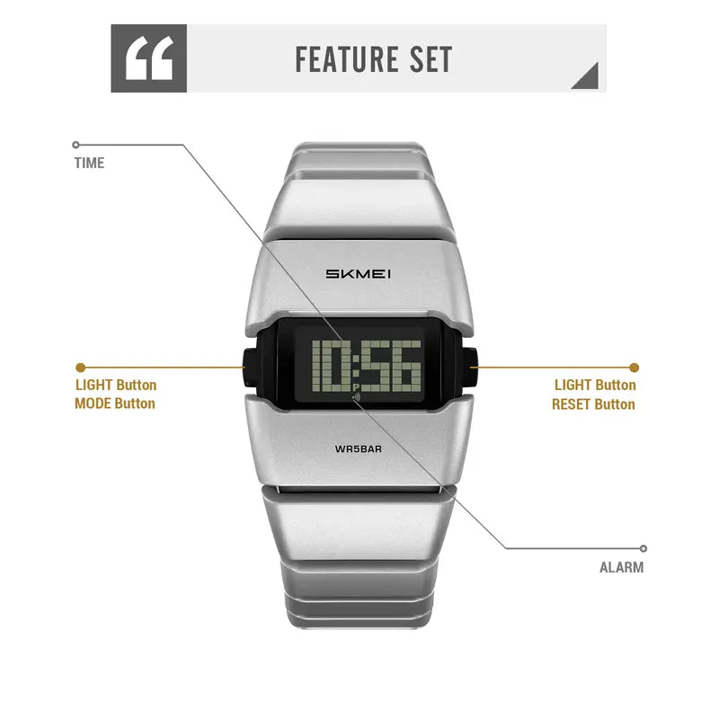 SKMEI Men's Multi Function 5ATM Water-Resistant Tonneau Digital Sports Wristwatch, 34.9x37mm Bold Digits, Stopwatch, Alarm, Date, EL Backlight, Chunky ABS Plastic Band, Trendy Urban Fashion Wristwatch for Outdoor Sports & Everyday Wear