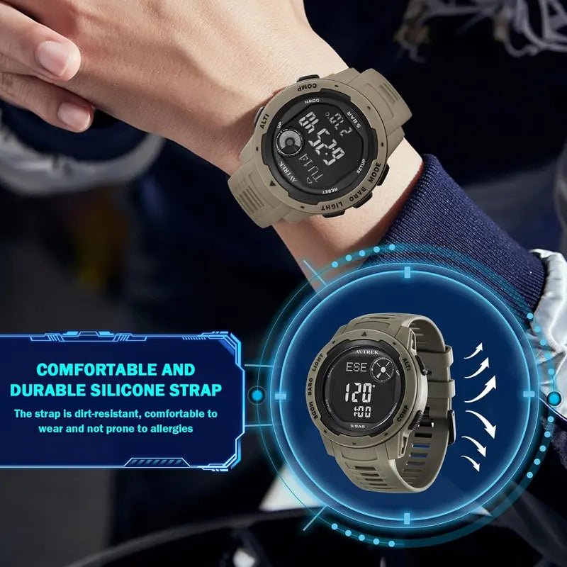 Trendy Multifunctional Tactical Sport Watch for Men Men's Accessories with Luminous Dial, Altimeter, Compass, Stopwatch, 50M Waterproof for Outdoor Hiking, Camping, Trendy Multifunctional Watch sohochic