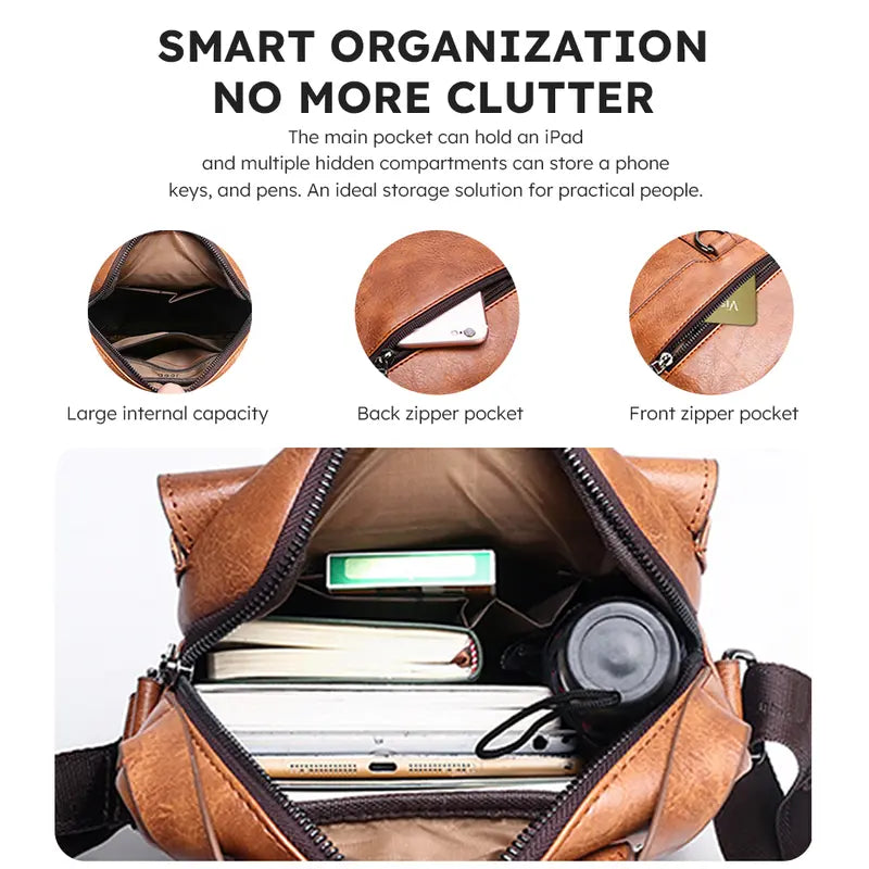 WEIXIER Men's PU Leather Multifunction Messenger Crossbody Bag - Retro Street Vibe, Large Capacity, Adjustable Strap, for Business Travel, Men's Accessories, Birthday Gifts for Him, Thoughtful Mens Gifts for Boyfriend