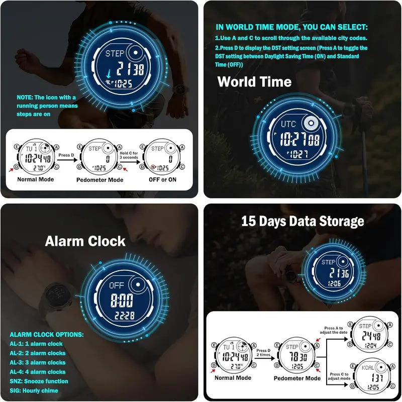 Trendy Multifunctional Tactical Sport Watch for Men Men's Accessories with Luminous Dial, Altimeter, Compass, Stopwatch, 50M Waterproof for Outdoor Hiking, Camping, Trendy Multifunctional Watch sohochic