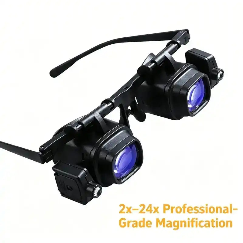 Unisex Hands-Free Head Mount Magnifier, Adjustable 2x-24x Lenses, LED Lighting, Compact Portable Phone Accessory for Sports & Outdoor Hobbyists’ Precision Repair Tools and Gadgets