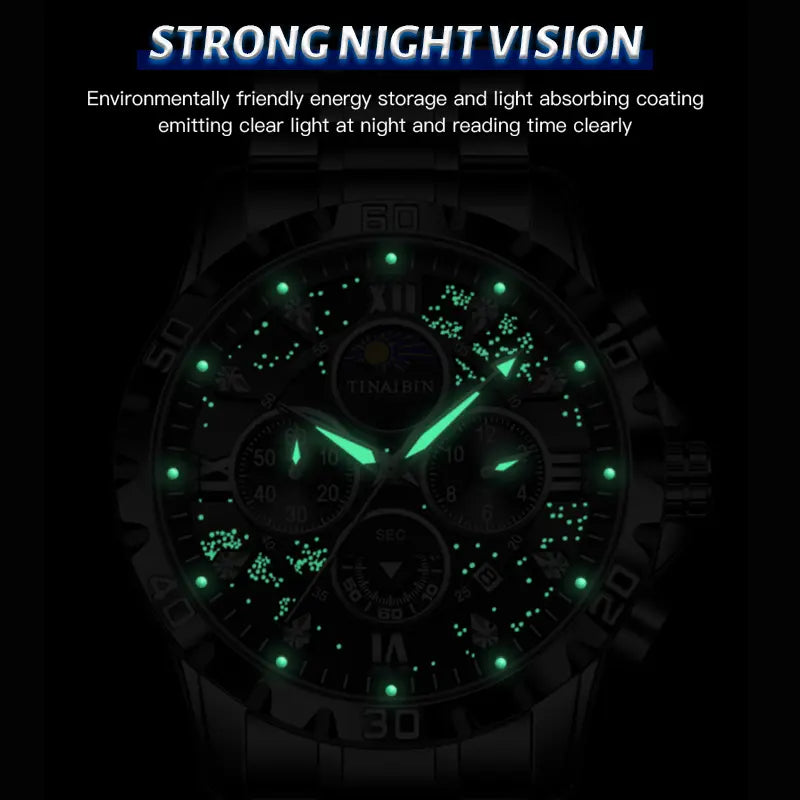 Men's Luxury Watch Men's Quartz Watch with Date Display, Men's Round Dial Steel Strap Waterproof Luminous Dial, Watch Suitable for Party and Casual Wear, Gift Set with Box