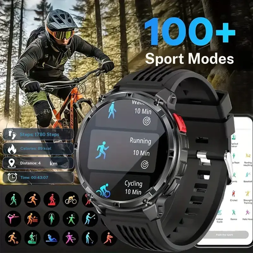 2026 Manly Style Sporty Tech Smart Watch with LED Lights - Men's Accessories, Cool Gadgets, Wireless Calls, Message Reminders, Voice Assistant, Weather Push, Stopwatch Timer, Unique Gifts for Man Compatible with iPhone & Android, Back to School Haul