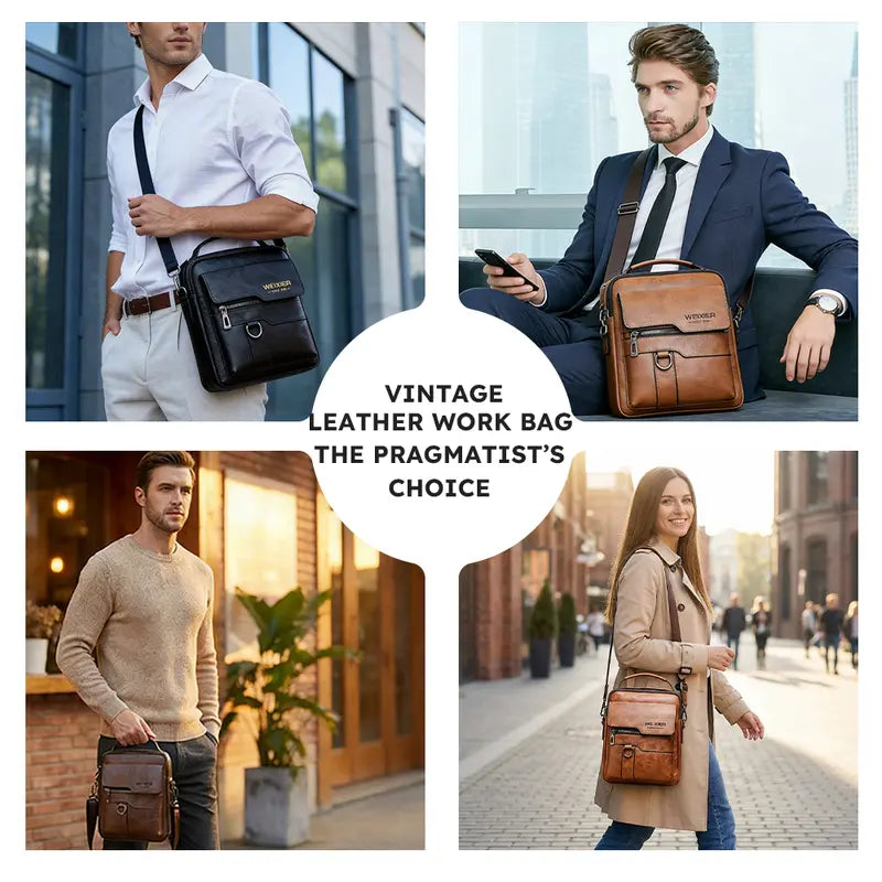 WEIXIER Men's PU Leather Multifunction Messenger Crossbody Bag - Retro Street Vibe, Large Capacity, Adjustable Strap, for Business Travel, Men's Accessories, Birthday Gifts for Him, Thoughtful Mens Gifts for Boyfriend
