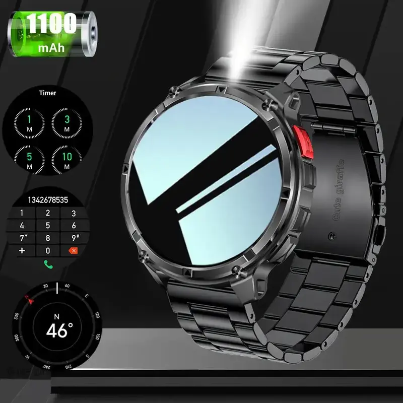 2026 Manly Style Sporty Tech Smart Watch with LED Lights - Men's Accessories, Cool Gadgets, Wireless Calls, Message Reminders, Voice Assistant, Weather Push, Stopwatch Timer, Unique Gifts for Man Compatible with iPhone & Android, Back to School Haul