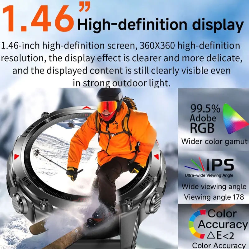 GPS Outdoor Sports Smartwatch, Fitness Tracker with Wireless Calling, 100+ Sports Modes, Calorie Counter, Weather Alerts & LED Compass, Gift for Men and Women, Fitness Smart Watches, Multifunctional Smart Watch