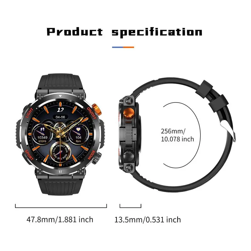 Military Smartwatches (Call Reception/Number Dialing) with LED Flashlight 1.46-inch High-Definition Outdoor Tactical Strong Smart Watch for Sports and Fitness Tracking, Weather , Information Push Voice Assistant, Clock Display Suitable for IOS and Android
