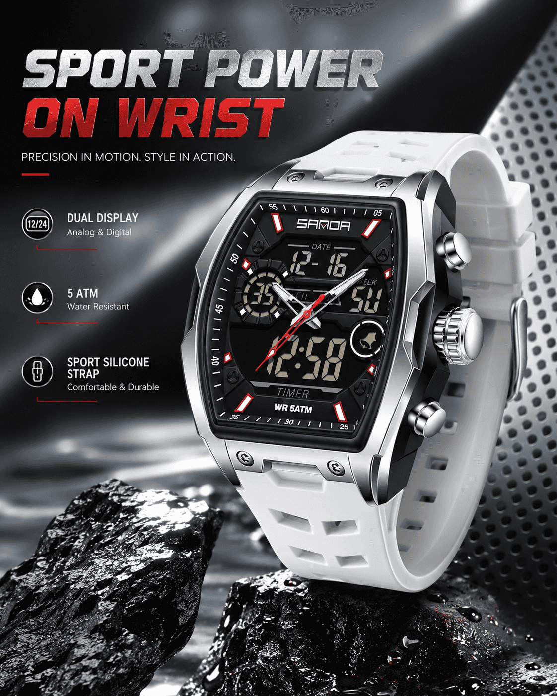 Men's Fashion Quartz Multifunctional Analog Digital Watch, Casual Sporty Multifunction Wristwatch with Luminous Dial and Alarm Mode for Everyday Use