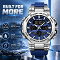 Men's Business Digital Watch Gift – 2026 Multifunctional Dual-Display, 50m Waterproof, Chronograph, Backlight, Blue Dial Stainless Steel, Outdoor Casual Style, with Gift Box – Ideal Birthday & Business Choice