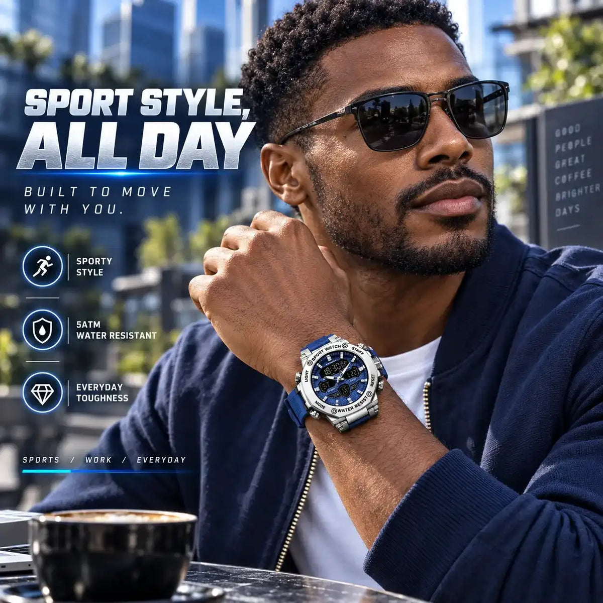 Men's Business Digital Watch Gift – 2026 Multifunctional Dual-Display, 50m Waterproof, Chronograph, Backlight, Blue Dial Stainless Steel, Outdoor Casual Style, with Gift Box – Ideal Birthday & Business Choice