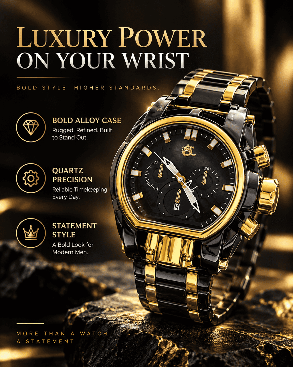 Men's Watch Oversized Guide Ball Unique Shaped Punk Design Street Fashion Timepiece in Stylish Gift Box Perfect Gift Quartz Wristwatch