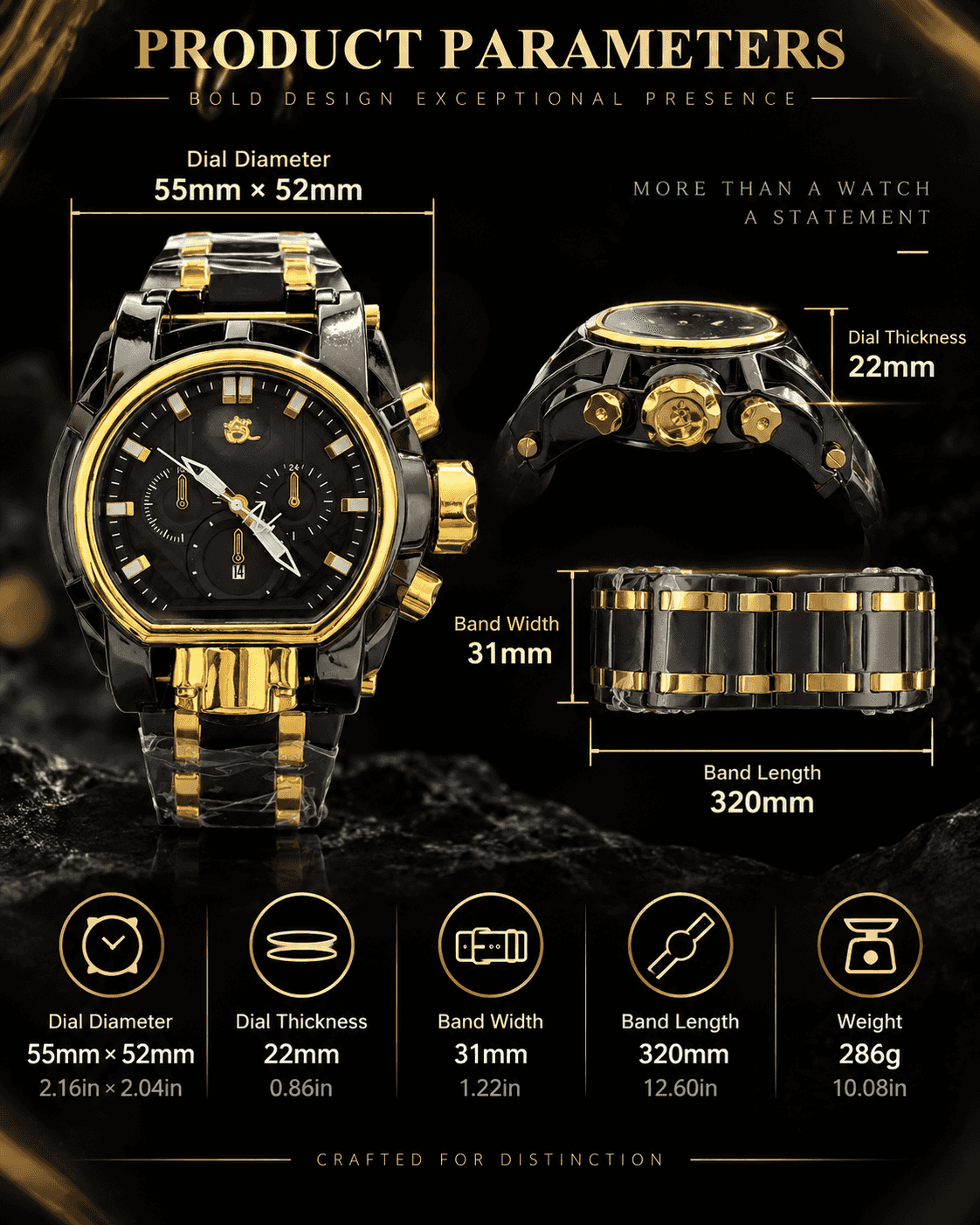 Men's Watch Oversized Guide Ball Unique Shaped Punk Design Street Fashion Timepiece in Stylish Gift Box Perfect Gift Quartz Wristwatch