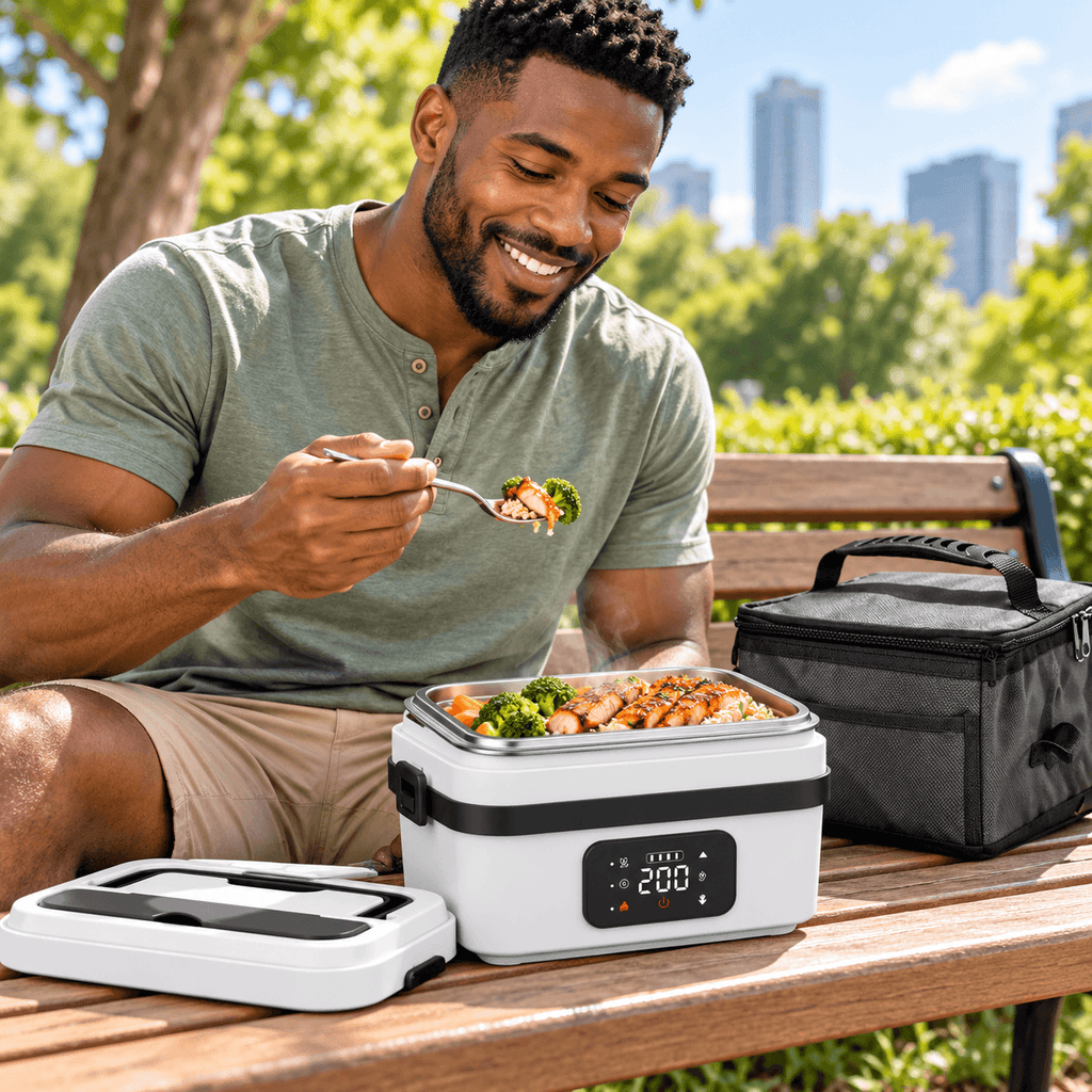 Cordless Heated Lunch Box - Thermal Lunch Box for Adults, Leakproof Insulated Lunchbox, Non-Toxic Stainless Steel, ABS, 12000mAh Battery, 220°F Max Warmer, Lid, Fork, Portable for Office/Car, Dishwasher Safe