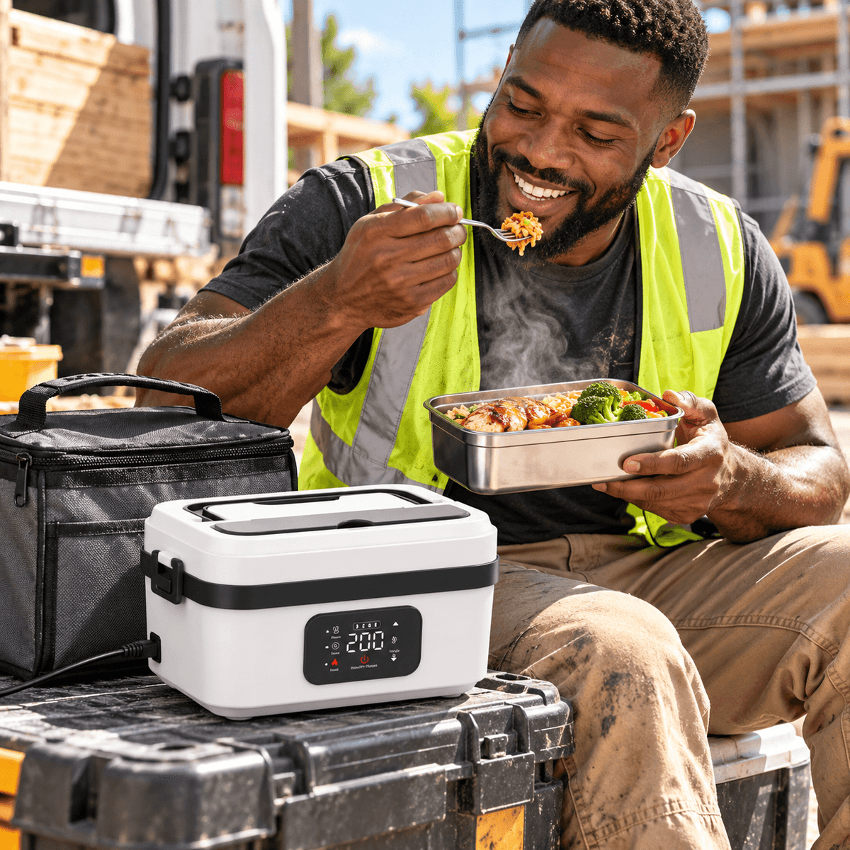Cordless Heated Lunch Box - Thermal Lunch Box for Adults, Leakproof Insulated Lunchbox, Non-Toxic Stainless Steel, ABS, 12000mAh Battery, 220°F Max Warmer, Lid, Fork, Portable for Office/Car, Dishwasher Safe