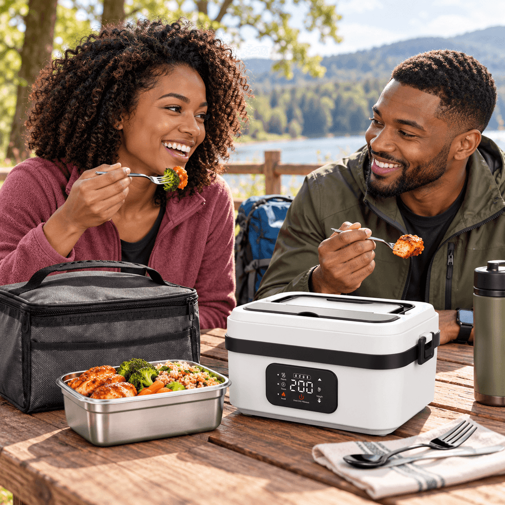 Cordless Heated Lunch Box - Thermal Lunch Box for Adults, Leakproof Insulated Lunchbox, Non-Toxic Stainless Steel, ABS, 12000mAh Battery, 220°F Max Warmer, Lid, Fork, Portable for Office/Car, Dishwasher Safe