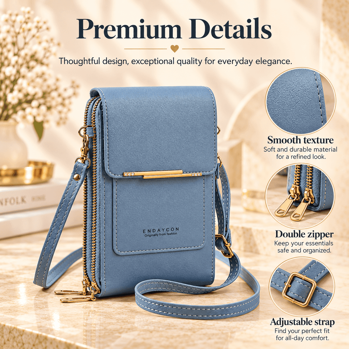 Touchscreen Sensitive Phone Bag with Multiple Colors, Use Phone Without Taking It Out, Clear Window Crossbody Purse with 3 Card Slots & Secure Dual Zipper Wallet