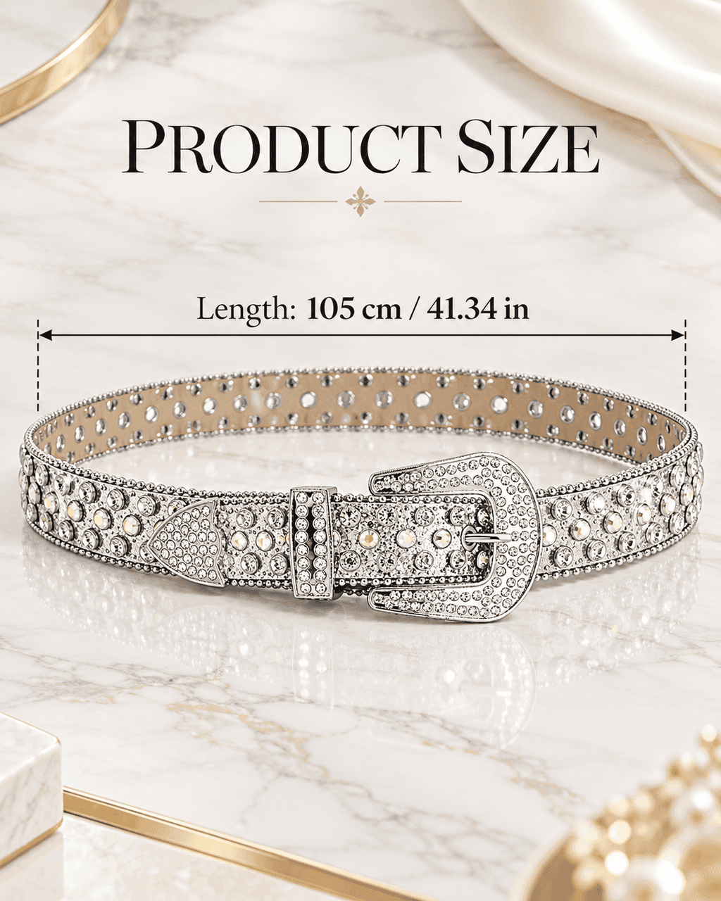 JASGOOD Men’s Rhinestone Belt, 41.34in Bling Studded Leather Waist Belt with Diamond Buckle for Jeans & Streetwear