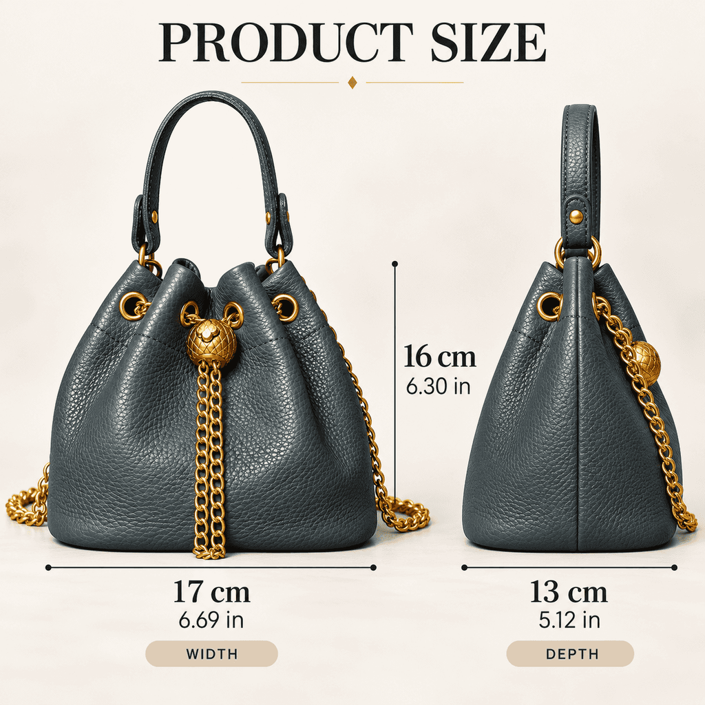 Women's Genuine First-Layer Cowhide Mini Bucket Bag - Gold Accent Hardware, Detachable Chain-Studded Strap, Crossbody/Shoulder Purse, Sleek Look, Fits Lipstick+Wallet, Multifunctional Multi-Way Fashion Accessory (Mini Things for Women)