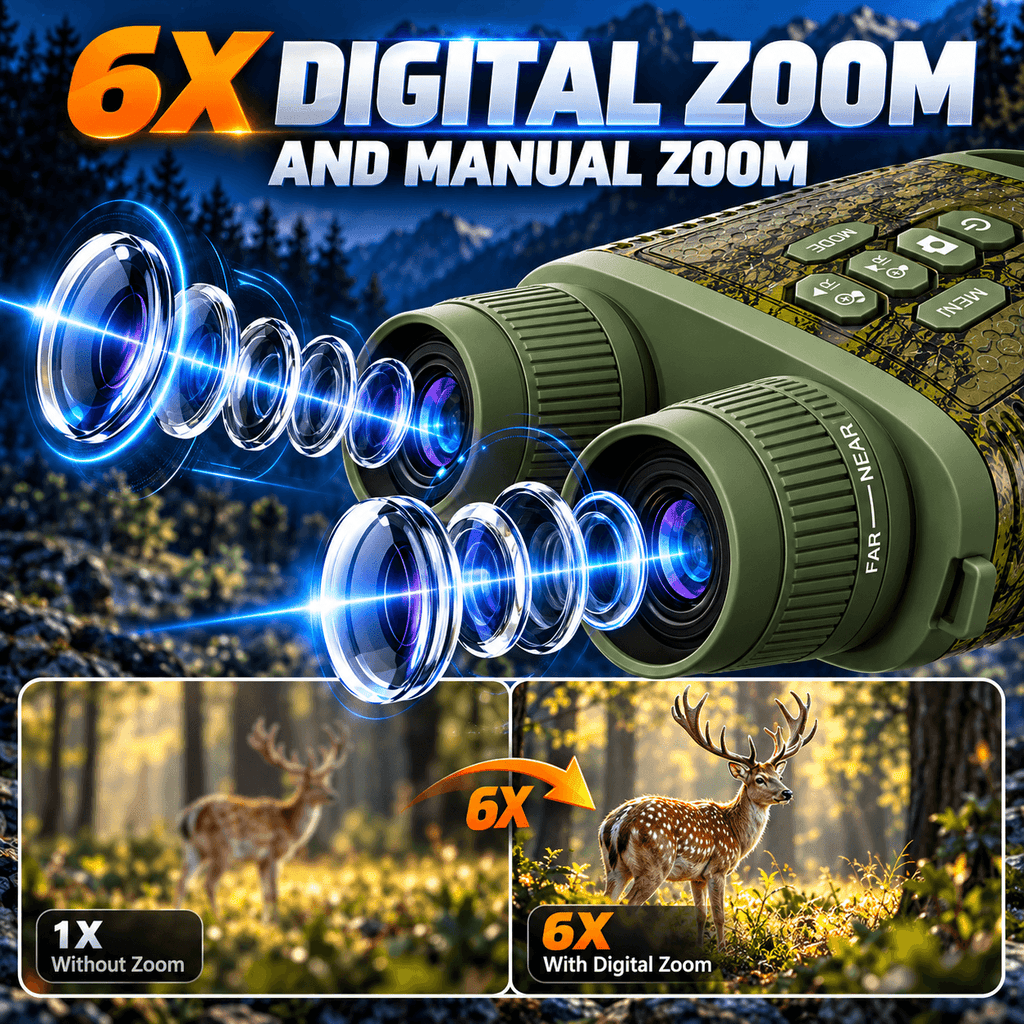 High Powered Night Vision Binoculars - 2000 mAh Battery, 7-Level Infrared, 6X Digital Zoom, Hunt Gear, Cool Outdoor Stuff, Unique Gifts for Man, Birthday Gift, Camping Accessories (Wildlife Observation, Hunting)