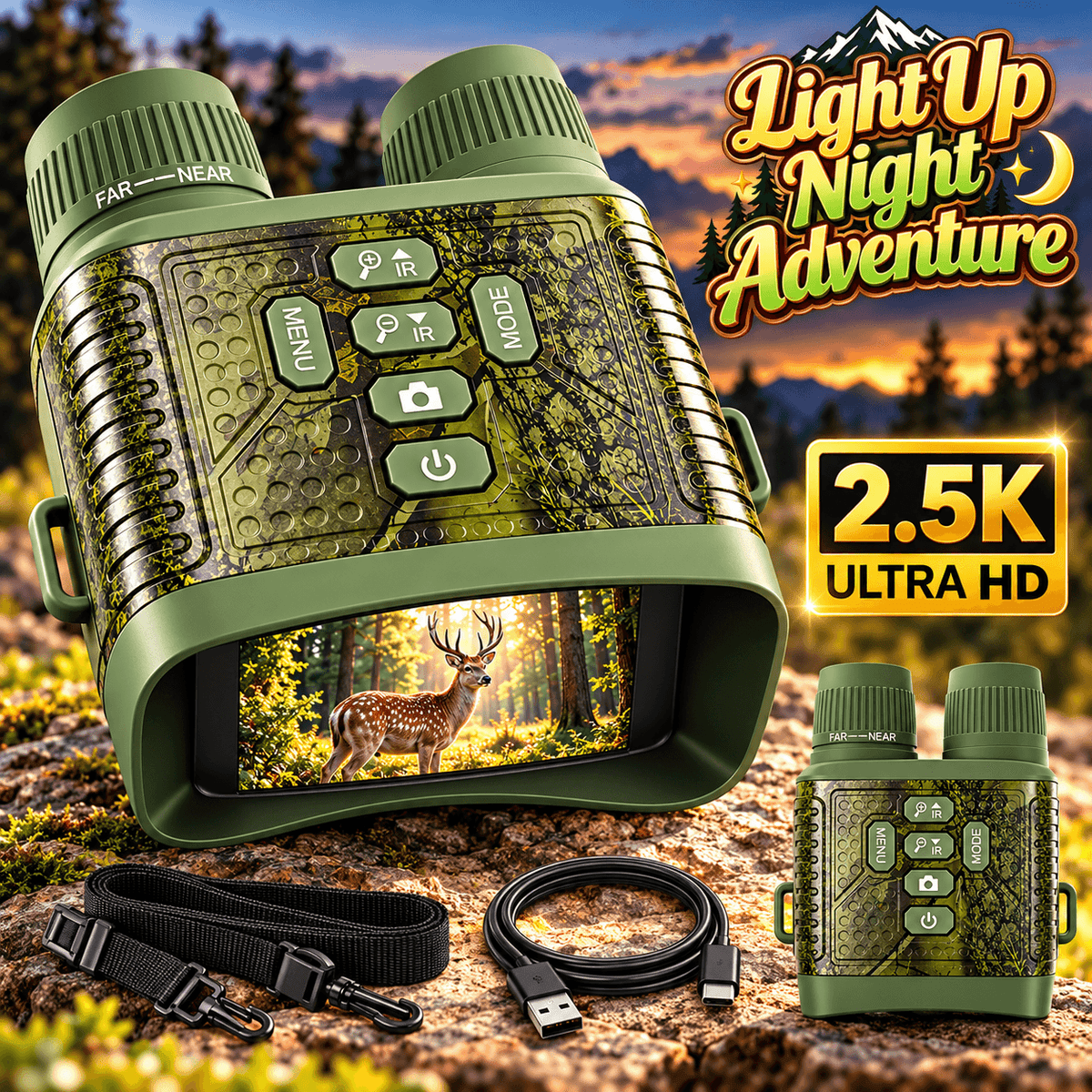 High Powered Night Vision Binoculars - 2000 mAh Battery, 7-Level Infrared, 6X Digital Zoom, Hunt Gear, Cool Outdoor Stuff, Unique Gifts for Man, Birthday Gift, Camping Accessories (Wildlife Observation, Hunting)