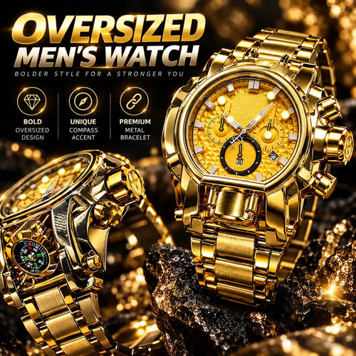 Compass Punk Oddity Men's Watch Fashion Wristwatch Punk Style Watch – Trendy Youth Gold Steel Glow-in-the-Dark Swag. Hot Gift Timepiece Quartz Watch Fashionable Wristwatch