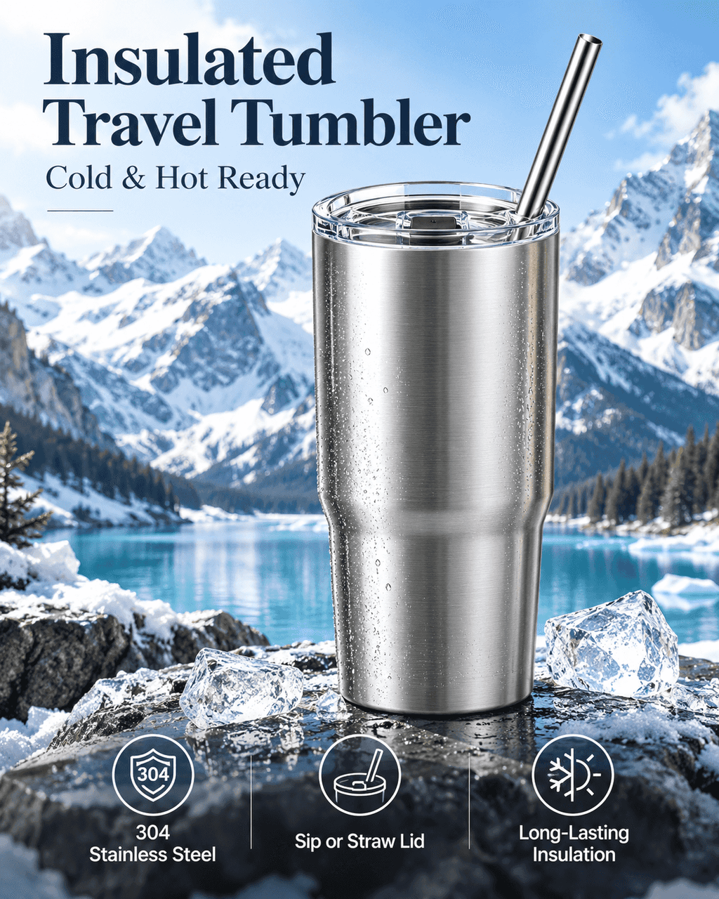 Men’s Stainless Steel Insulated Travel Tumbler – Large Capacity Hot & Cold Cup with Straw Lid, Durable Metal Drinkware for Daily Use & Travel