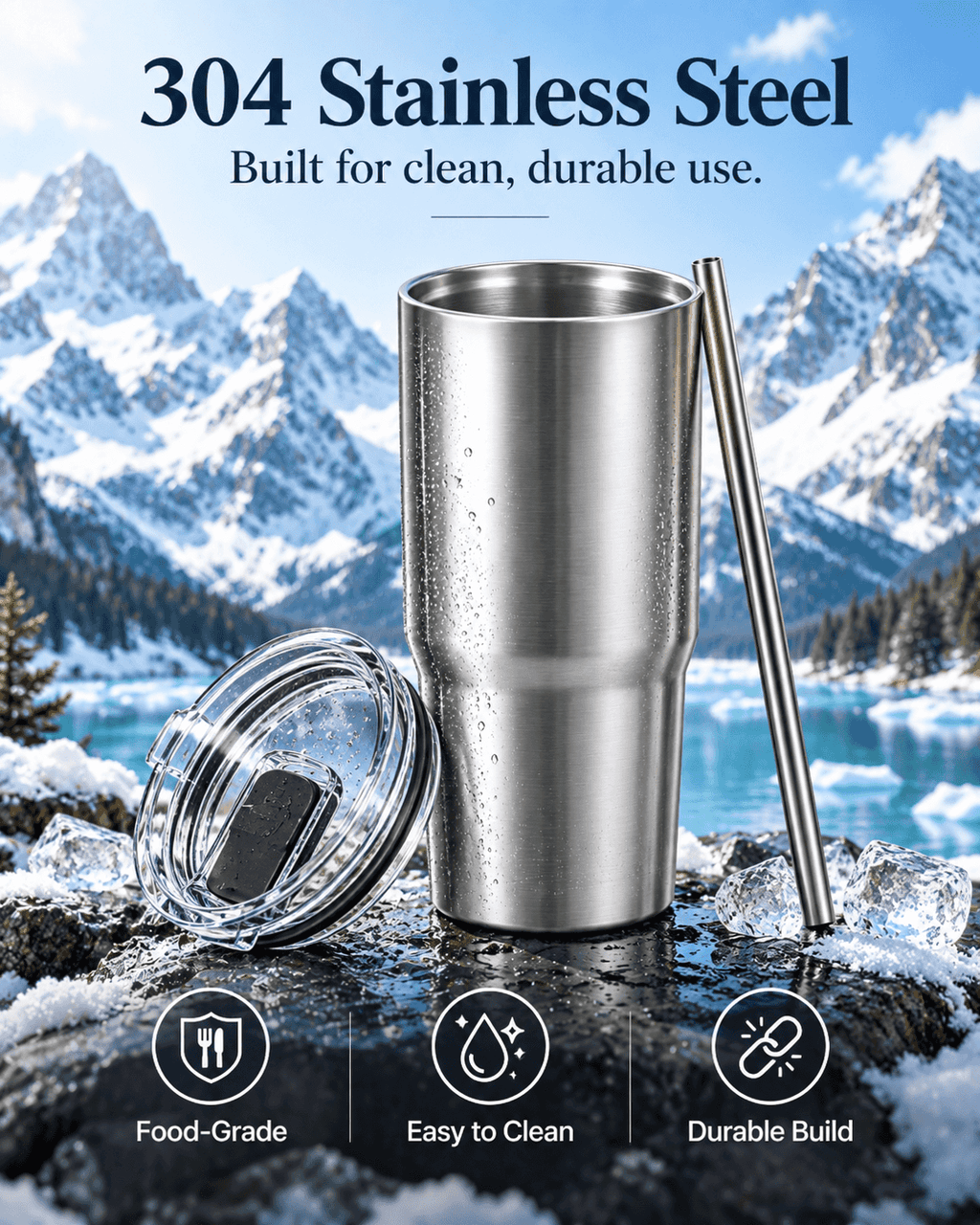 Men’s Stainless Steel Insulated Travel Tumbler – Large Capacity Hot & Cold Cup with Straw Lid, Durable Metal Drinkware for Daily Use & Travel