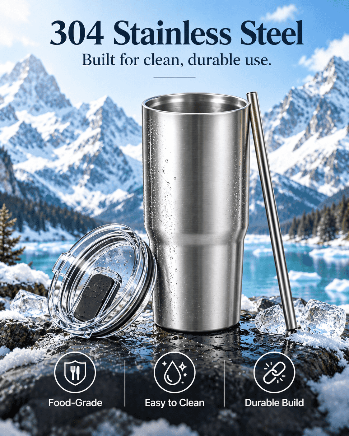 Men’s Stainless Steel Insulated Travel Tumbler – Large Capacity Hot & Cold Cup with Straw Lid, Durable Metal Drinkware for Daily Use & Travel