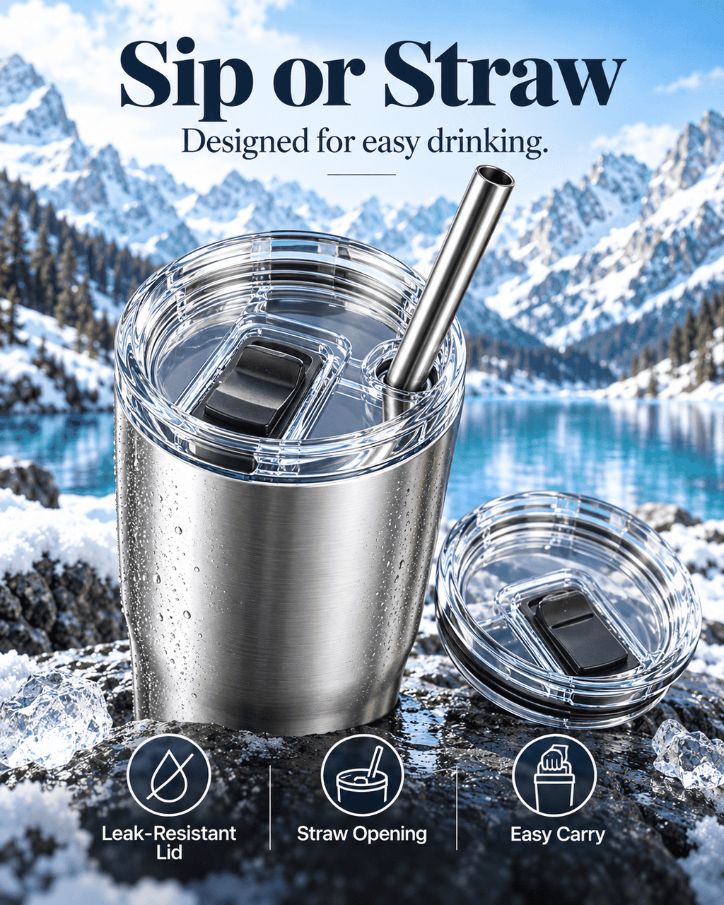 Men’s Stainless Steel Insulated Travel Tumbler – Large Capacity Hot & Cold Cup with Straw Lid, Durable Metal Drinkware for Daily Use & Travel