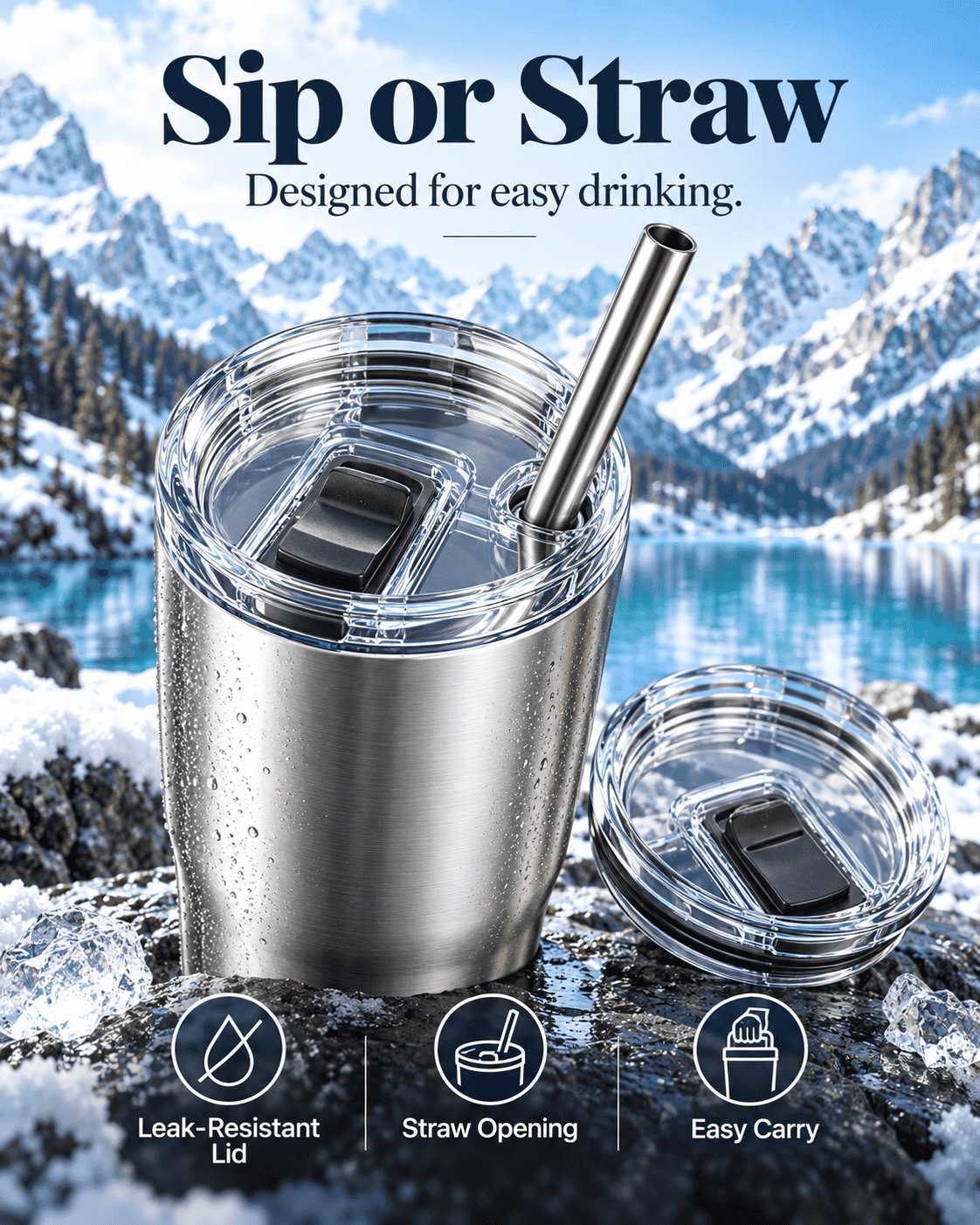 Men’s Stainless Steel Insulated Travel Tumbler – Large Capacity Hot & Cold Cup with Straw Lid, Durable Metal Drinkware for Daily Use & Travel