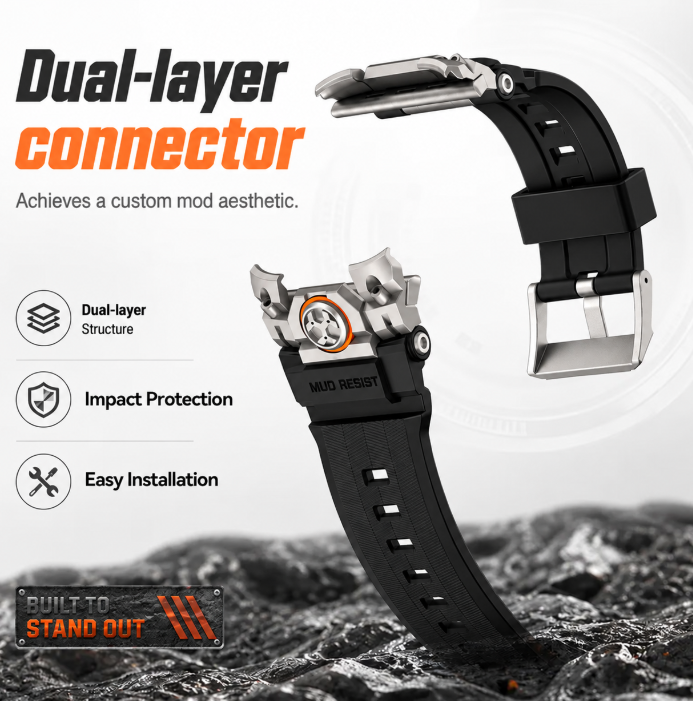 Tactical Armor Wearable Accessory for 49mm Ultra Smart Watch, Rugged Mud-Resistant Silicone+Steel Strap with Premium Stainless Steel Frame, Shockproof Full-Edge Protection Sports Wristband for Outdoorsmen