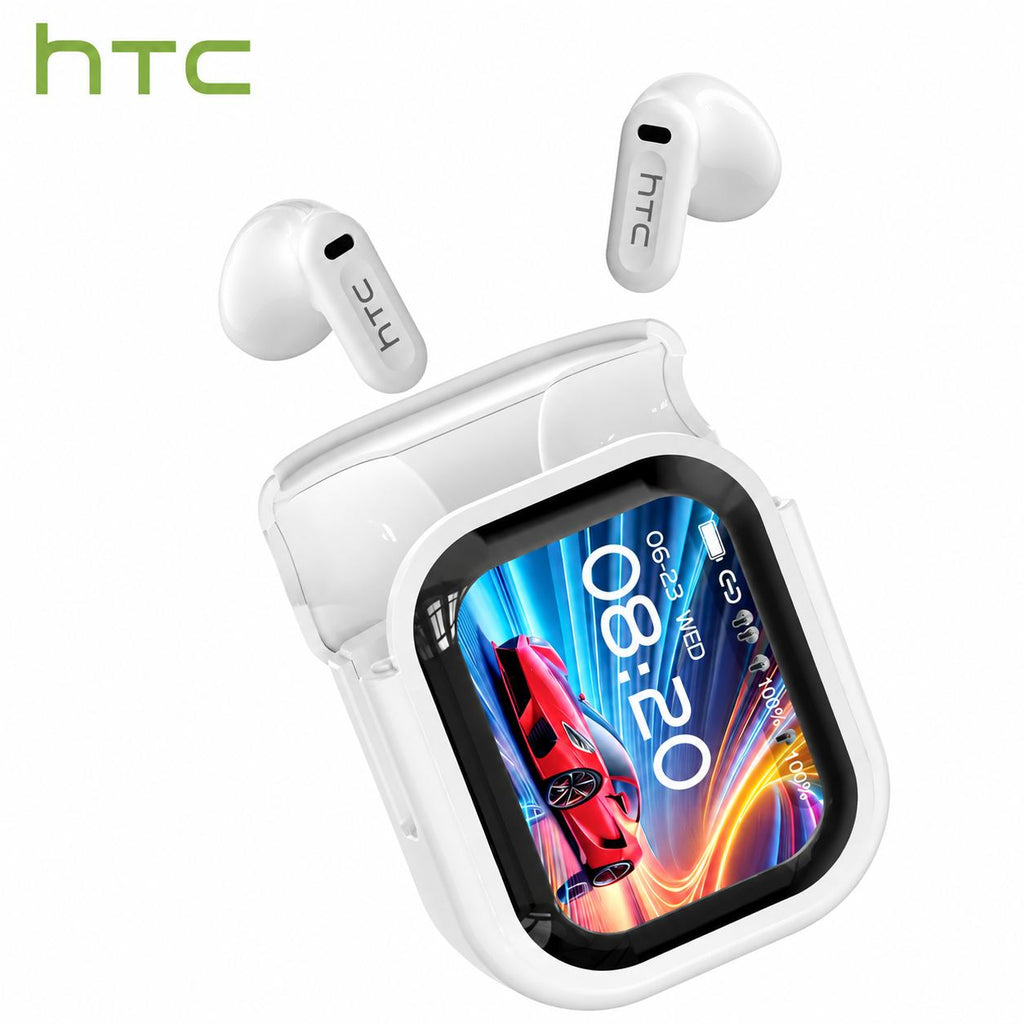 hTC NE20 True Wireless Bluetooth 6.0 Headphones - Wireless Earphones, Audio Electronic Device, Gaming Use, LCD Display, Touch Control, Callready Mic, Water Resistant, Volume Ctrl, Included Batteries, Cellphone Compatible