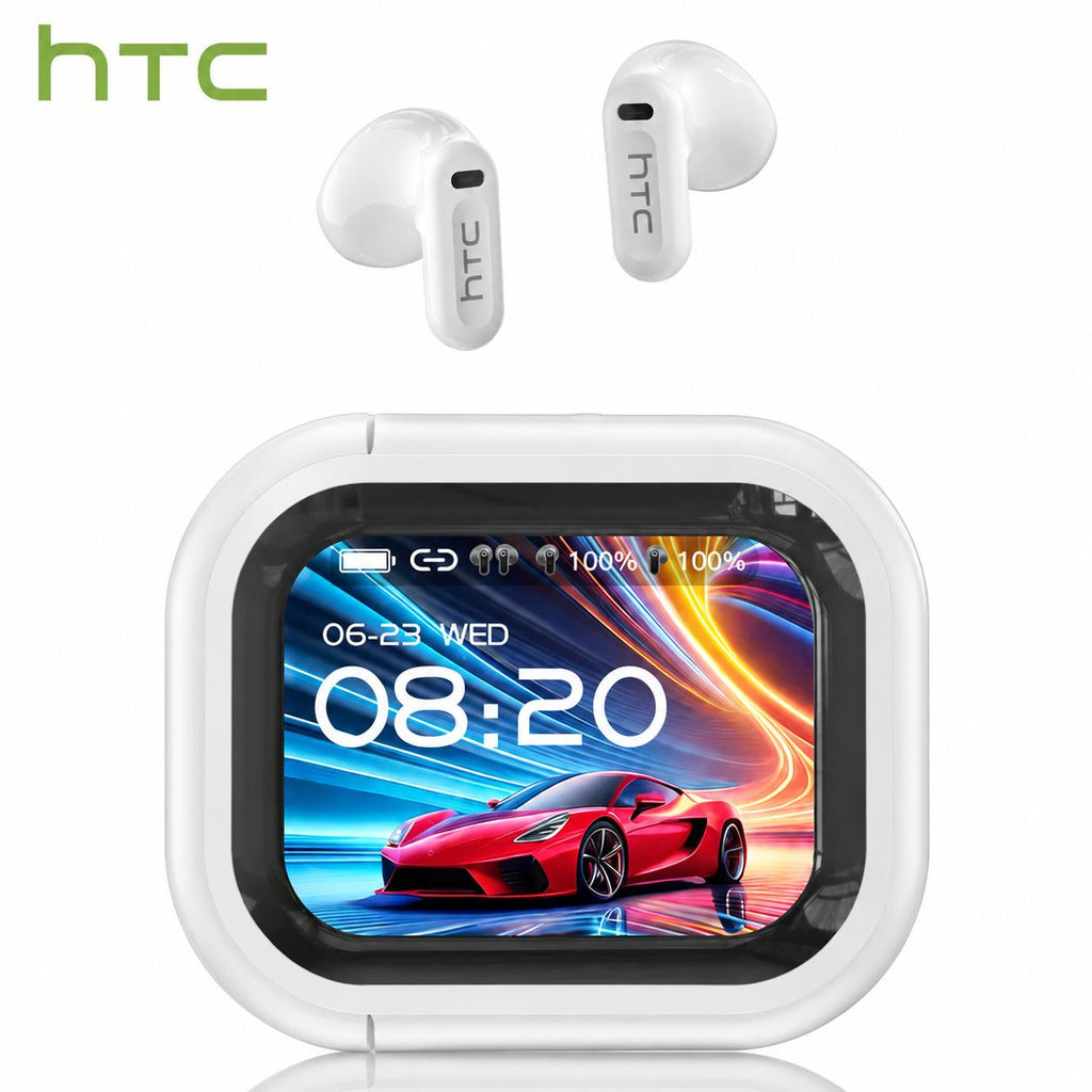 hTC NE20 True Wireless Bluetooth 6.0 Headphones - Wireless Earphones, Audio Electronic Device, Gaming Use, LCD Display, Touch Control, Callready Mic, Water Resistant, Volume Ctrl, Included Batteries, Cellphone Compatible