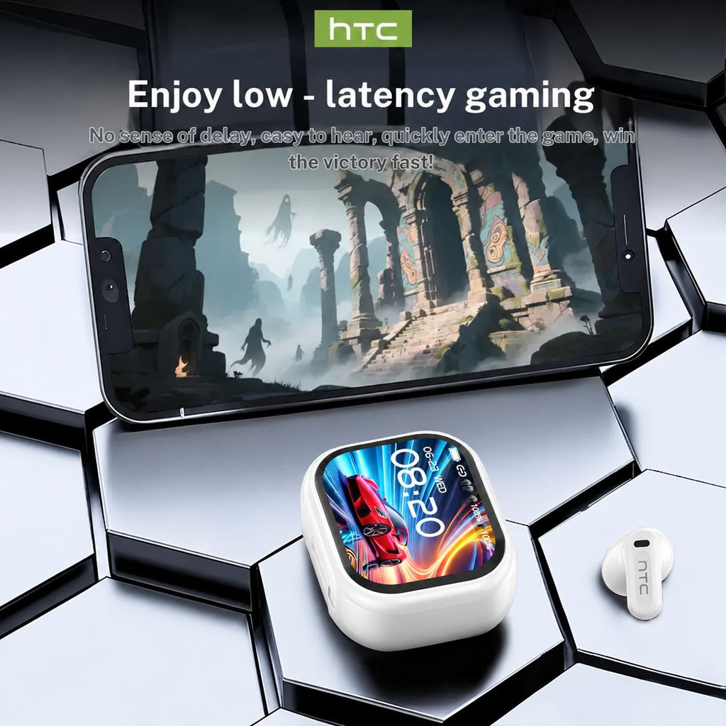 hTC NE20 True Wireless Bluetooth 6.0 Headphones - Wireless Earphones, Audio Electronic Device, Gaming Use, LCD Display, Touch Control, Callready Mic, Water Resistant, Volume Ctrl, Included Batteries, Cellphone Compatible
