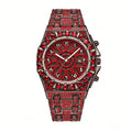 Men's Quartz Watch with Rhinestones, Luxury Ice-Dial Hip-Hop Watch with Full Artificial Water Diamonds, Rhinestone Decorated Watch, Fashionable Stylish Watch
