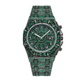 Green Men's Quartz Watch with Rhinestones, Luxury Ice-Dial Hip-Hop Watch with Full Artificial Water Diamonds, Rhinestone Decorated Watch, Fashionable Stylish Watch